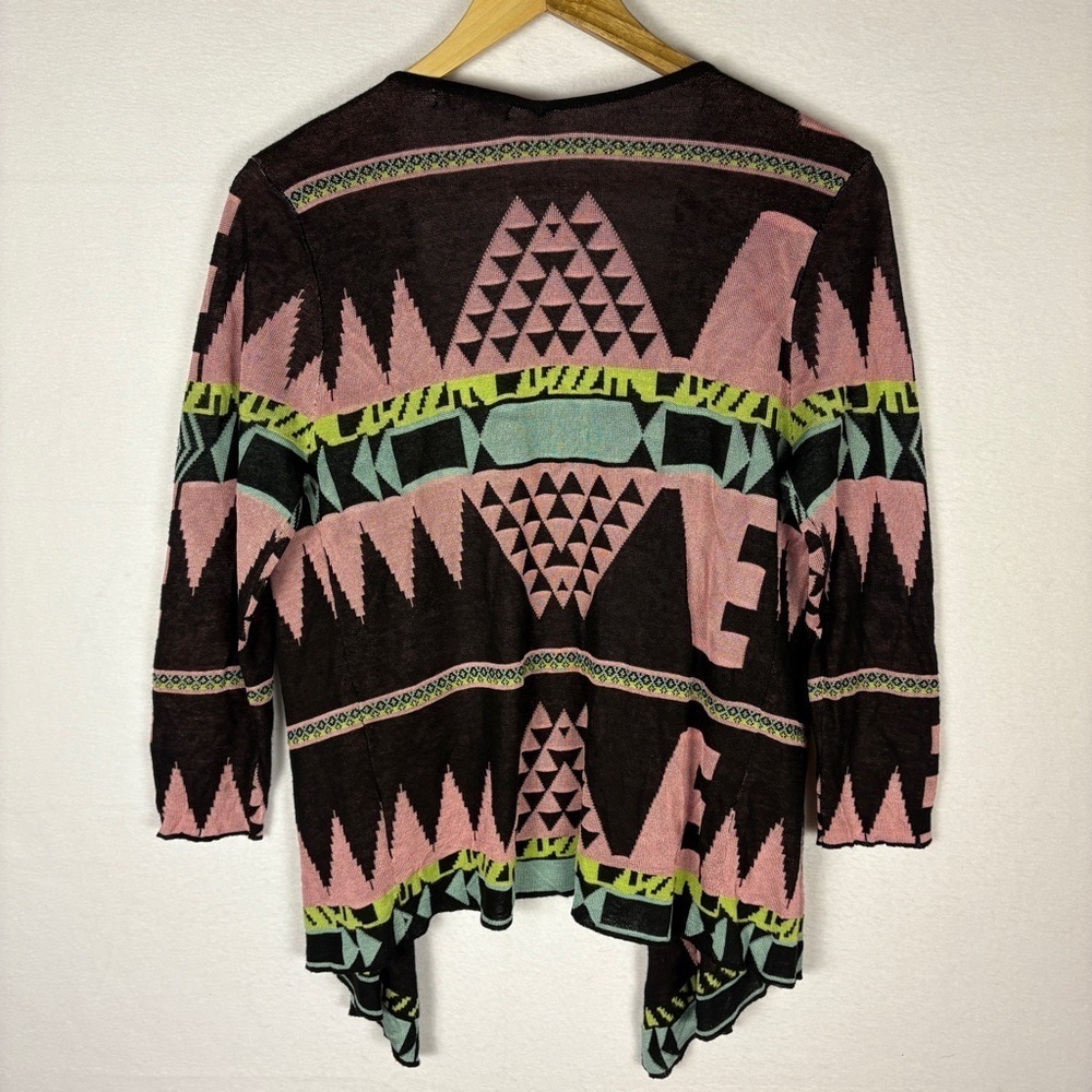 Alberto Makali Southwestern Tribal Knit Pink Black Open Cardigan Sweater - Picture 2 of 7